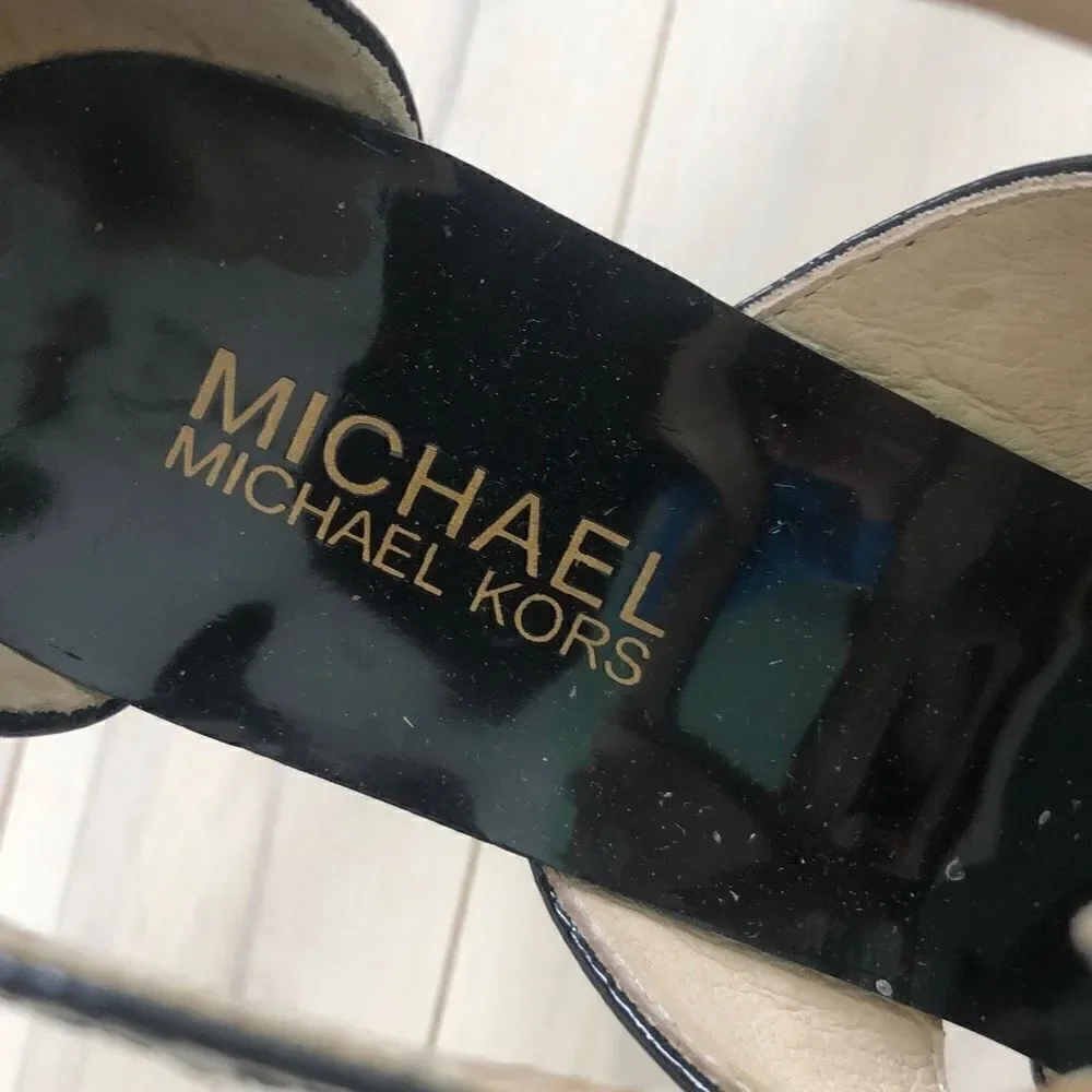 Michael Kors Women's Leather T-Strap Sandals Black 8M
